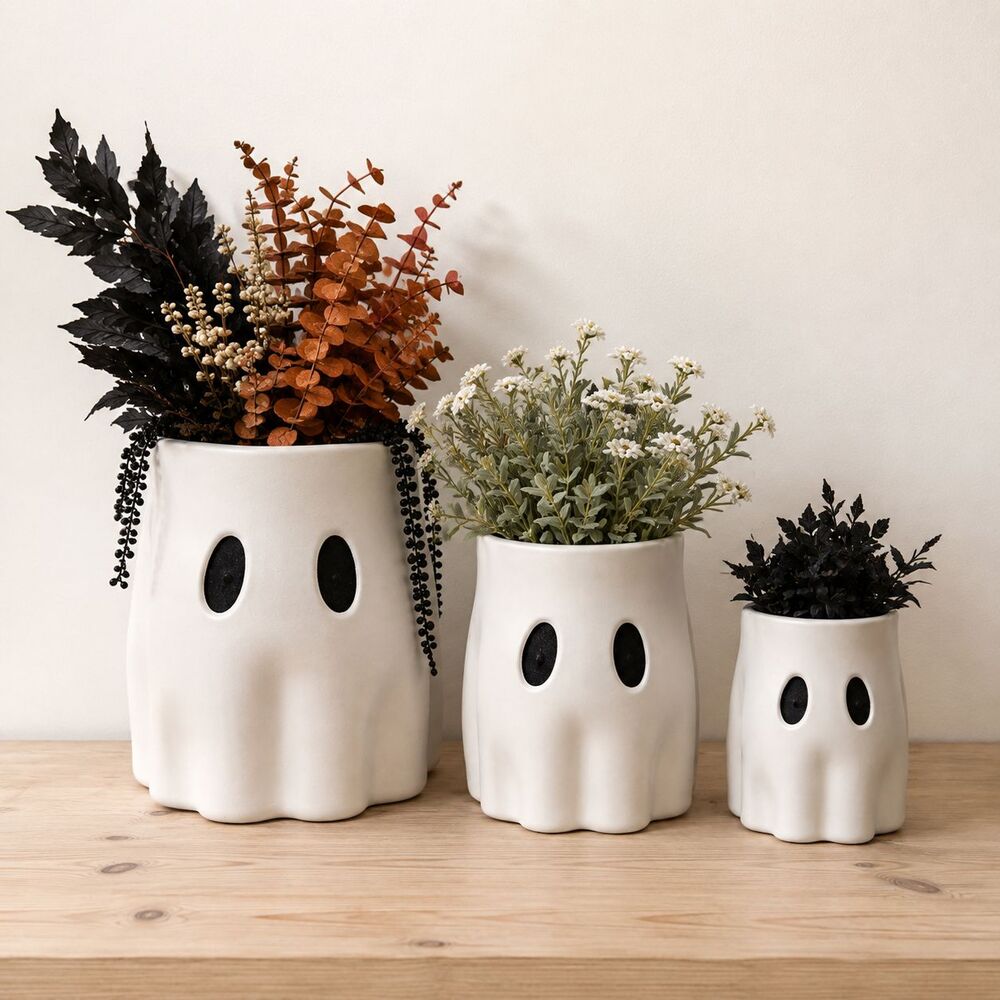 Viral Ghost Buckets Set of 3 White Halloween Decor Dollar General Planter Mold